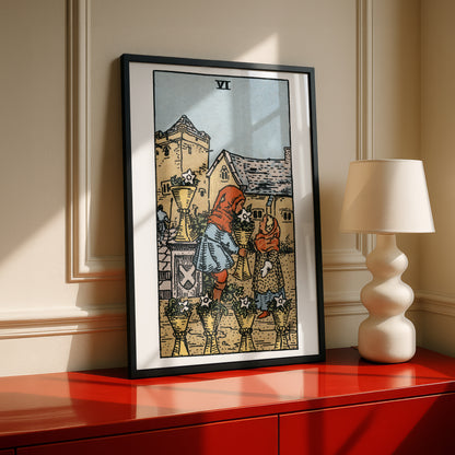 Six of Cups Tarot Card Print | Rider-Waite Cups Minor Arcana Deck | Wall Art