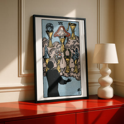 Seven of Cups Tarot Card Print | Rider-Waite Cups Minor Arcana Deck | Wall Art
