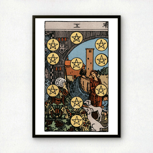 Ten of Pentacles Tarot Card Print | Rider-Waite Pentacles Minor Arcana Deck | Wall Art