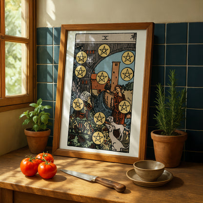 Ten of Pentacles Tarot Card Print | Rider-Waite Pentacles Minor Arcana Deck | Wall Art