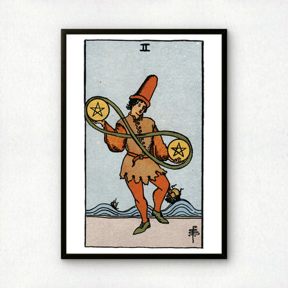 Two of Pentacles Tarot Card Print | Rider-Waite Pentacles Minor Arcana Deck | Wall Art