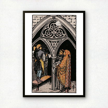 Three of Pentacles Tarot Card Print | Rider-Waite Pentacles Minor Arcana Deck | Wall Art