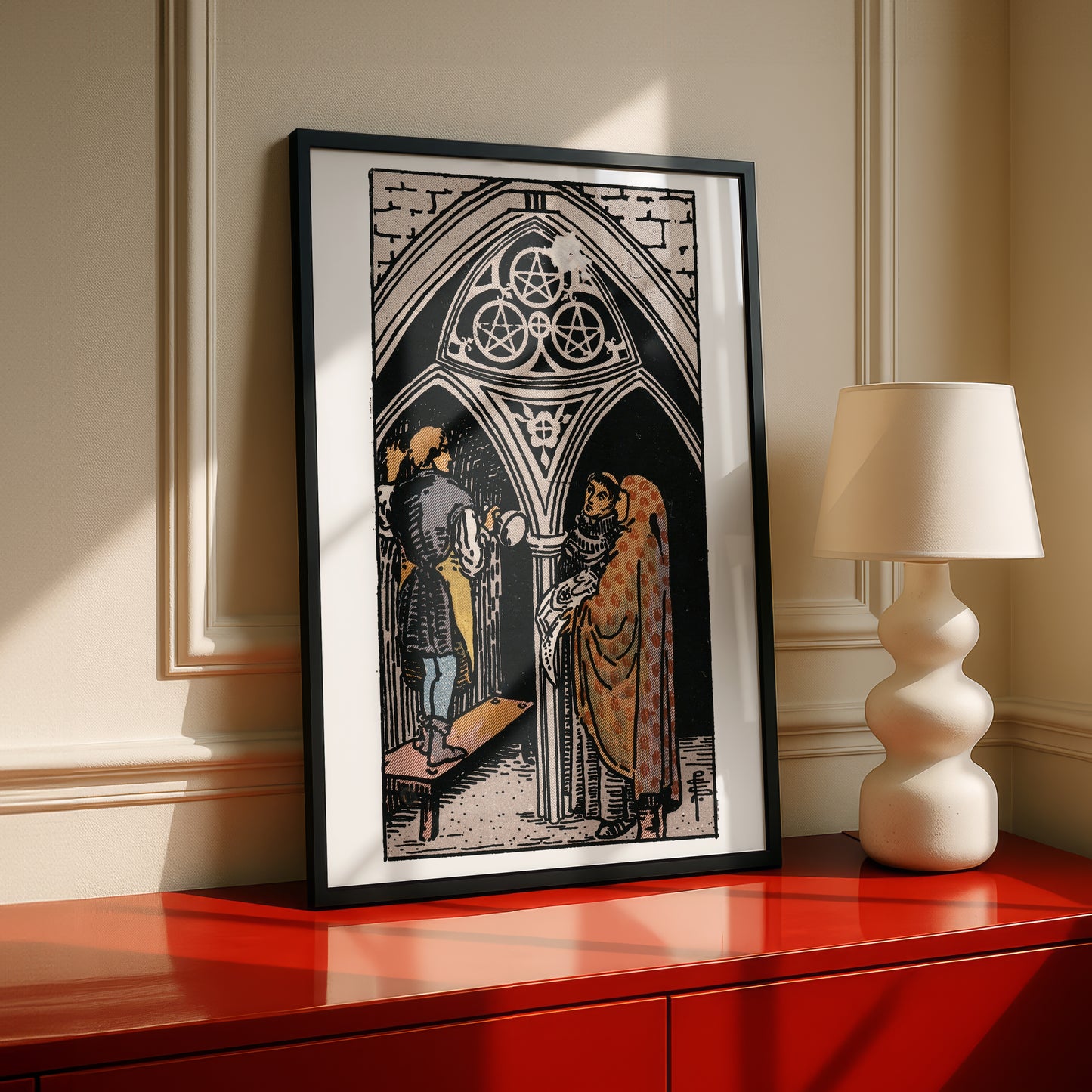 Three of Pentacles Tarot Card Print | Rider-Waite Pentacles Minor Arcana Deck | Wall Art