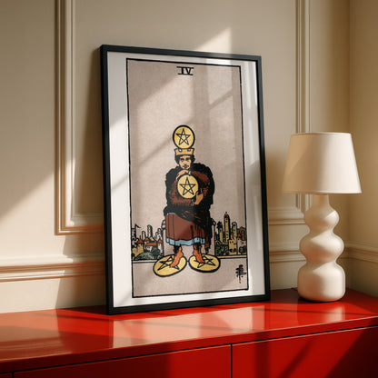 Four of Pentacles Tarot Card Print | Rider-Waite Pentacles Minor Arcana Deck | Wall Art