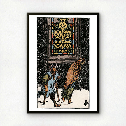 Five of Pentacles Tarot Card Print | Rider-Waite Pentacles Minor Arcana Deck | Wall Art