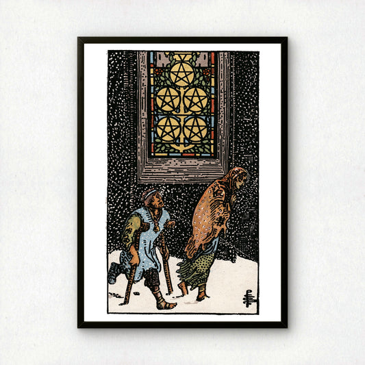 Five of Pentacles Tarot Card Print | Rider-Waite Pentacles Minor Arcana Deck | Wall Art