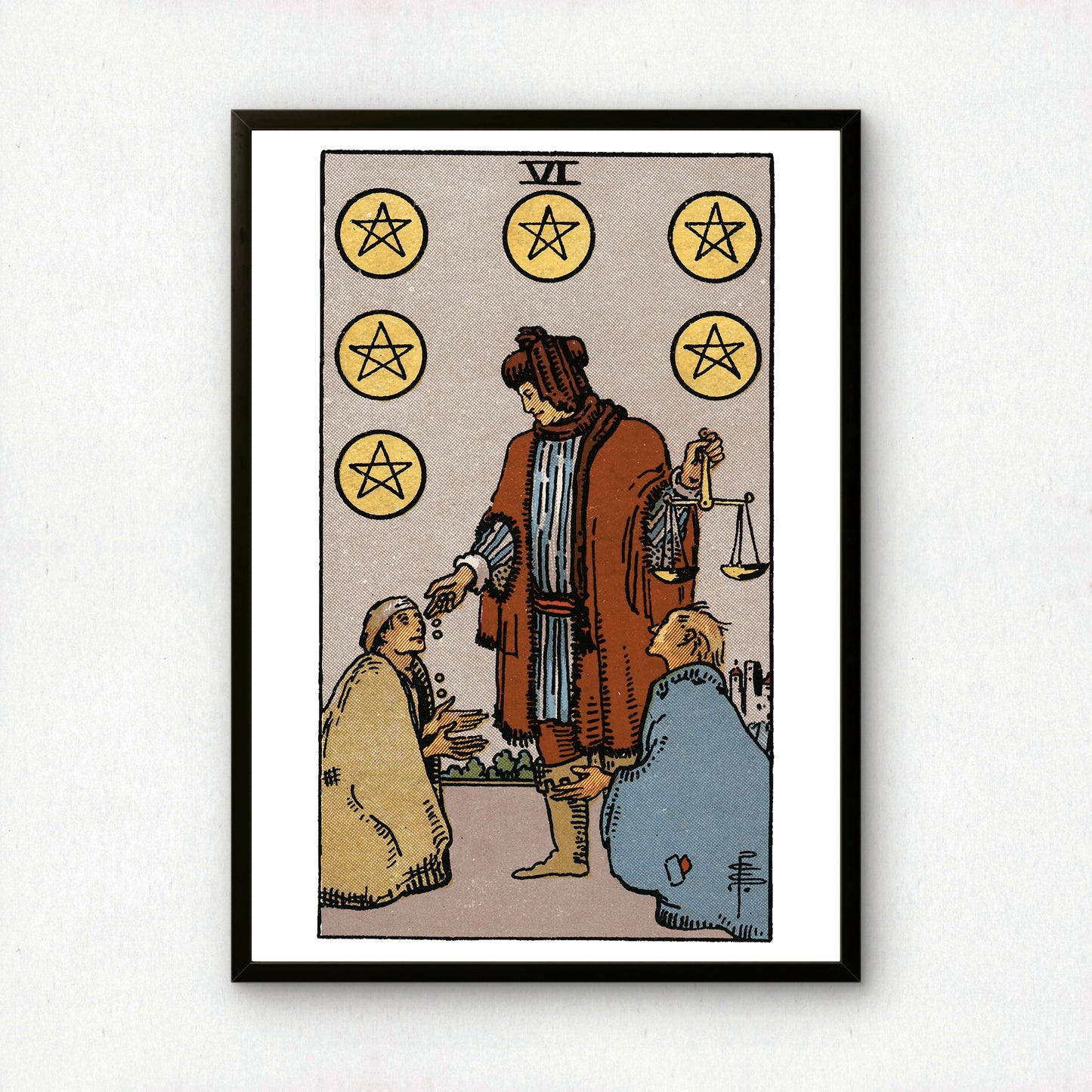 Six of Pentacles Tarot Card Print | Rider-Waite Pentacles Minor Arcana Deck | Wall Art