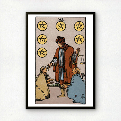 Six of Pentacles Tarot Card Print | Rider-Waite Pentacles Minor Arcana Deck | Wall Art