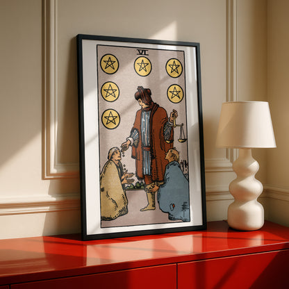 Six of Pentacles Tarot Card Print | Rider-Waite Pentacles Minor Arcana Deck | Wall Art