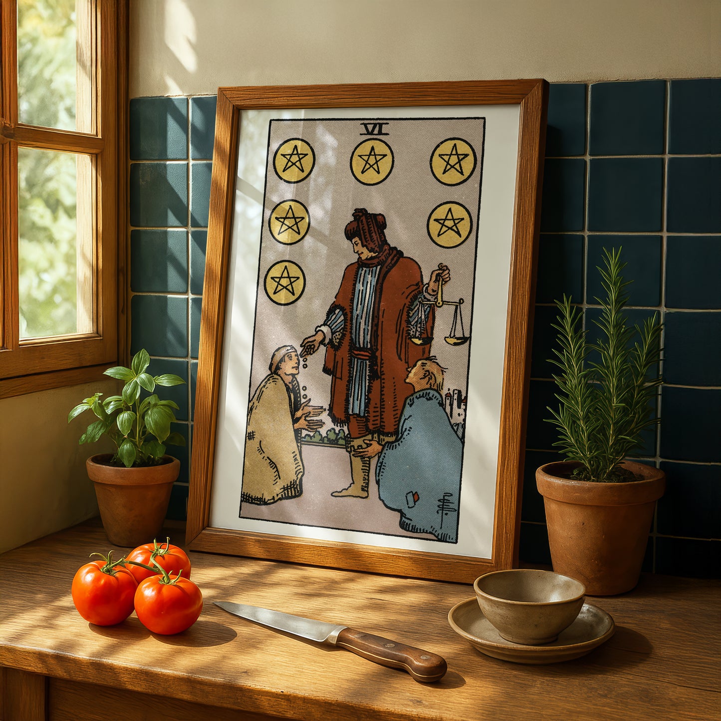 Six of Pentacles Tarot Card Print | Rider-Waite Pentacles Minor Arcana Deck | Wall Art