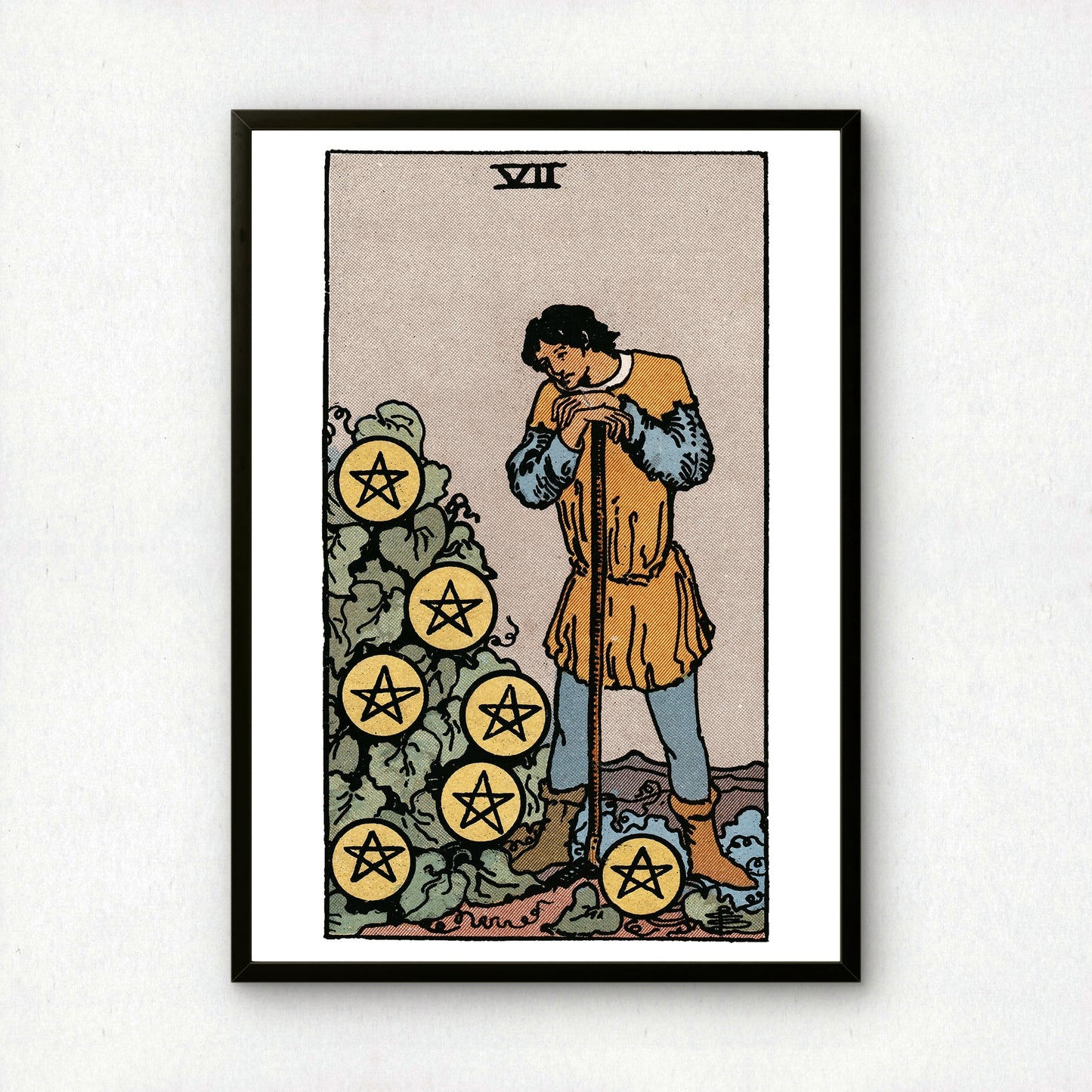 Seven of Pentacles Tarot Card Print | Rider-Waite Pentacles Minor Arcana Deck | Wall Art