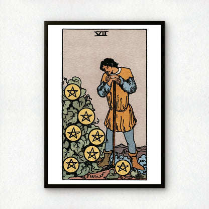 Seven of Pentacles Tarot Card Print | Rider-Waite Pentacles Minor Arcana Deck | Wall Art