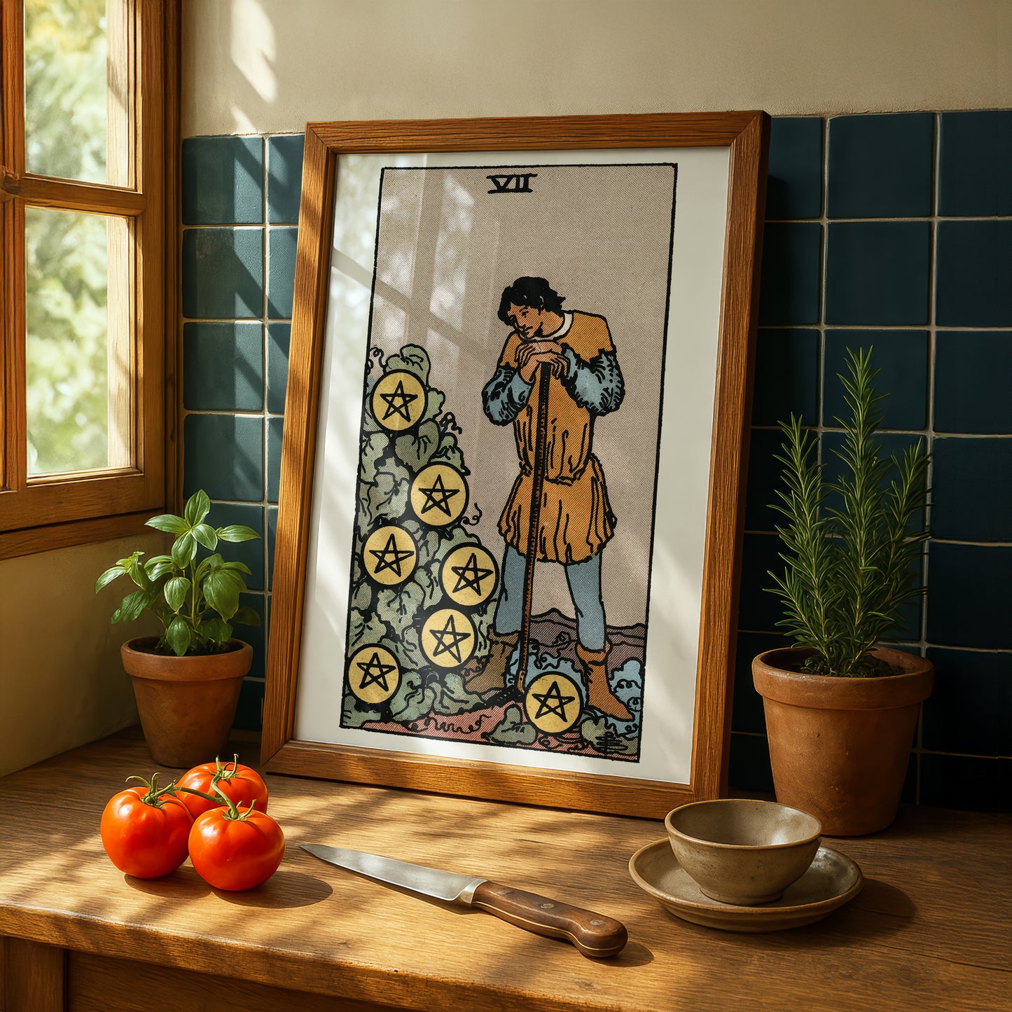 Seven of Pentacles Tarot Card Print | Rider-Waite Pentacles Minor Arcana Deck | Wall Art