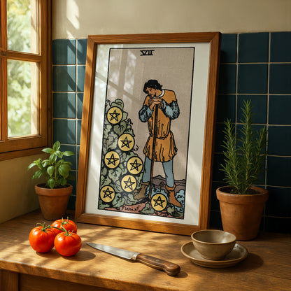 Seven of Pentacles Tarot Card Print | Rider-Waite Pentacles Minor Arcana Deck | Wall Art