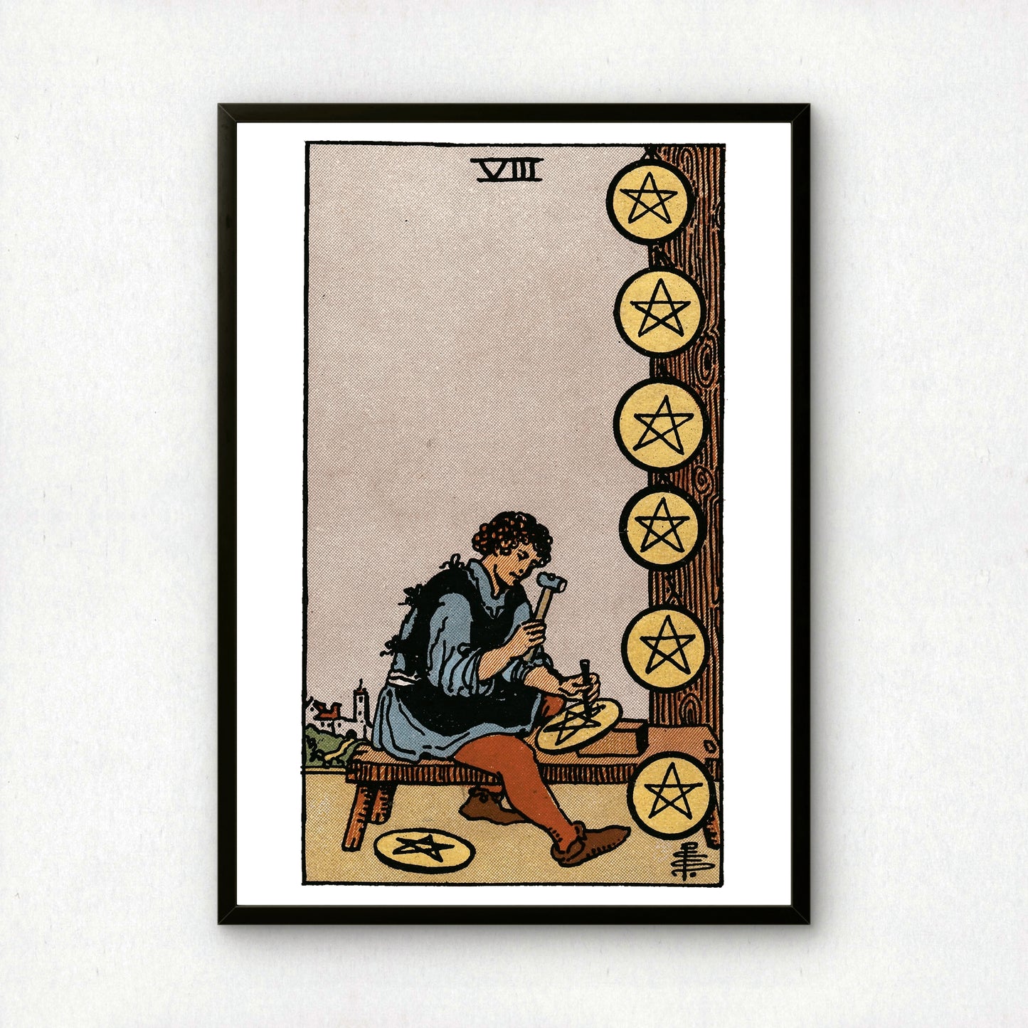 Eight of Pentacles Tarot Card Print | Rider-Waite Pentacles Minor Arcana Deck | Wall Art