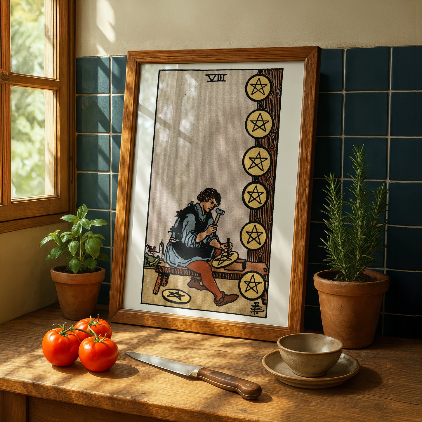 Eight of Pentacles Tarot Card Print | Rider-Waite Pentacles Minor Arcana Deck | Wall Art