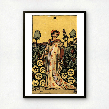 Nine of Pentacles Tarot Card Print | Rider-Waite Pentacles Minor Arcana Deck | Wall Art