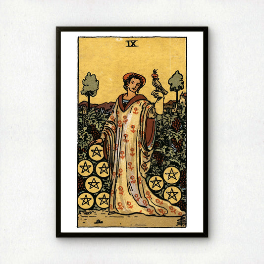 Nine of Pentacles Tarot Card Print | Rider-Waite Pentacles Minor Arcana Deck | Wall Art