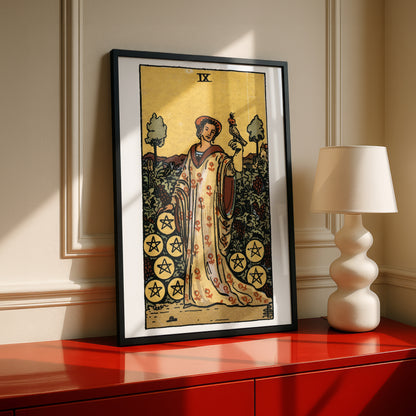 Nine of Pentacles Tarot Card Print | Rider-Waite Pentacles Minor Arcana Deck | Wall Art