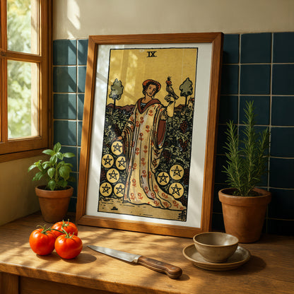 Nine of Pentacles Tarot Card Print | Rider-Waite Pentacles Minor Arcana Deck | Wall Art