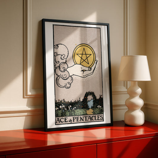 Ace of Pentacles Tarot Card Print | Rider-Waite Tarot Deck | Wall Art Giclée