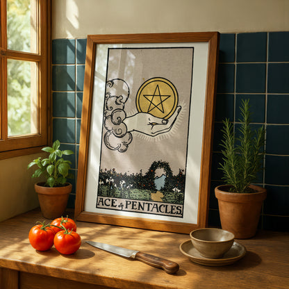 Ace of Pentacles Tarot Card Print | Rider-Waite Tarot Deck | Wall Art Giclée