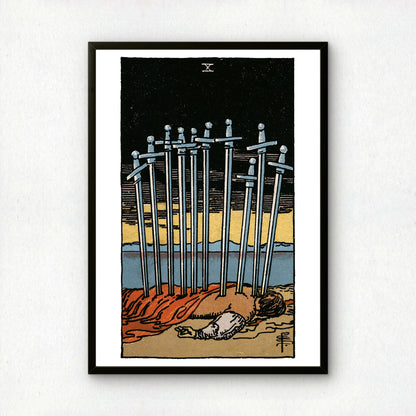 Ten of Swords Tarot Card Print | Rider-Waite Swords Minor Arcana Deck | Wall Art