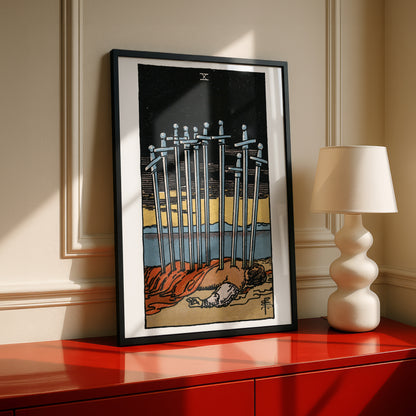 Ten of Swords Tarot Card Print | Rider-Waite Swords Minor Arcana Deck | Wall Art