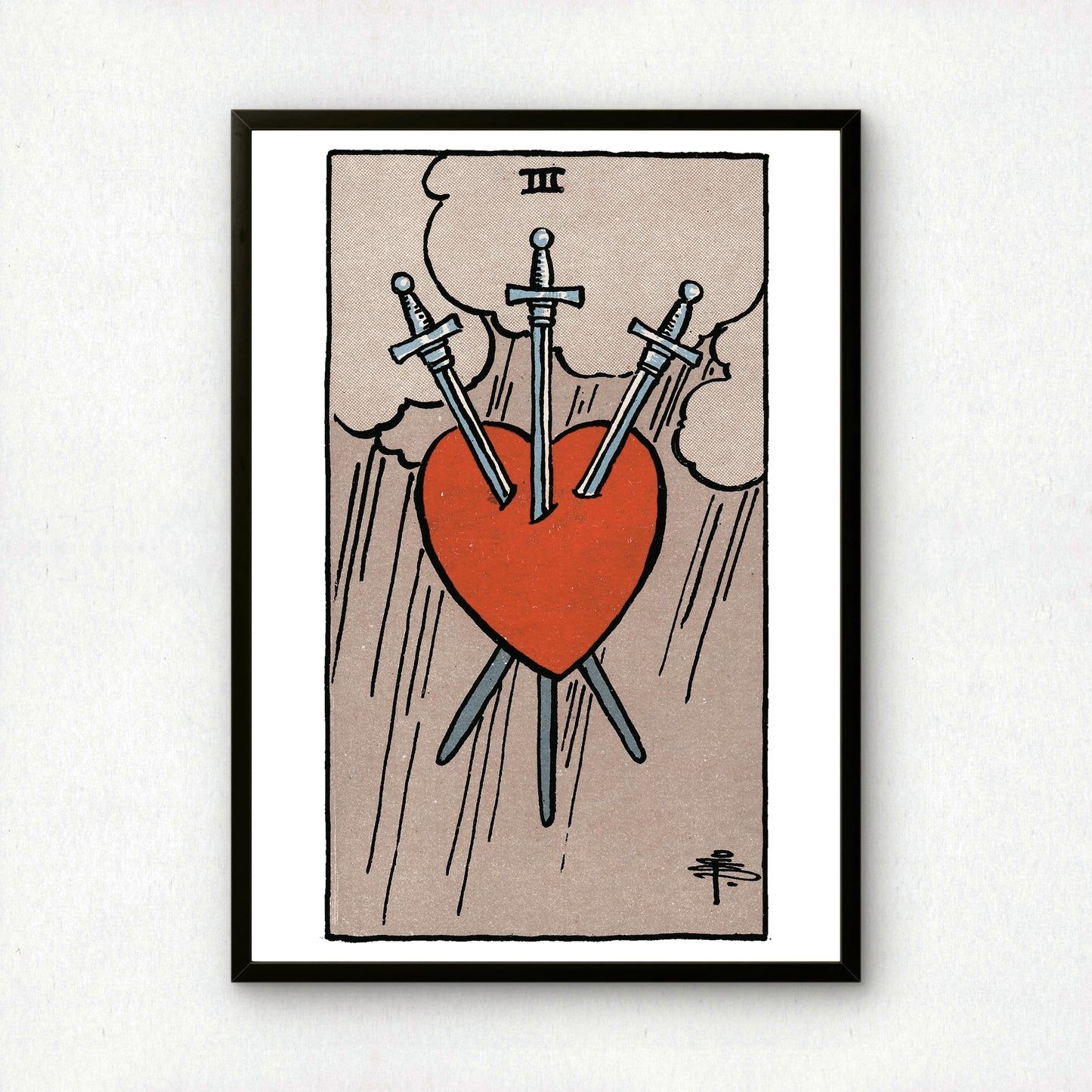 Three of Swords Tarot Card Print | Rider-Waite Swords Minor Arcana Deck | Wall Art