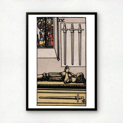 Four of Swords Tarot Card Print | Rider-Waite Swords Minor Arcana Deck | Wall Art