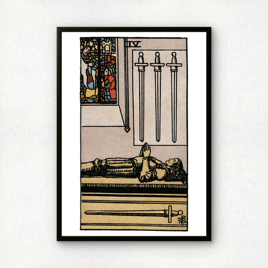 Four of Swords Tarot Card Print | Rider-Waite Swords Minor Arcana Deck | Wall Art