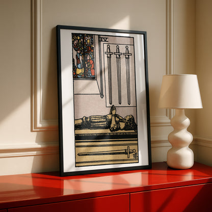 Four of Swords Tarot Card Print | Rider-Waite Swords Minor Arcana Deck | Wall Art