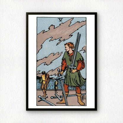 Five of Swords Tarot Card Print | Rider-Waite Swords Minor Arcana Deck | Wall Art