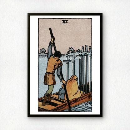 Six of Swords Tarot Card Print | Rider-Waite Swords Minor Arcana Deck | Wall Art