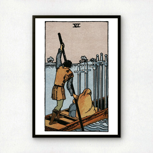 Six of Swords Tarot Card Print | Rider-Waite Swords Minor Arcana Deck | Wall Art