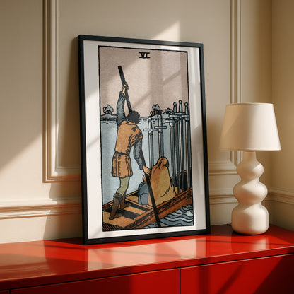 Six of Swords Tarot Card Print | Rider-Waite Swords Minor Arcana Deck | Wall Art