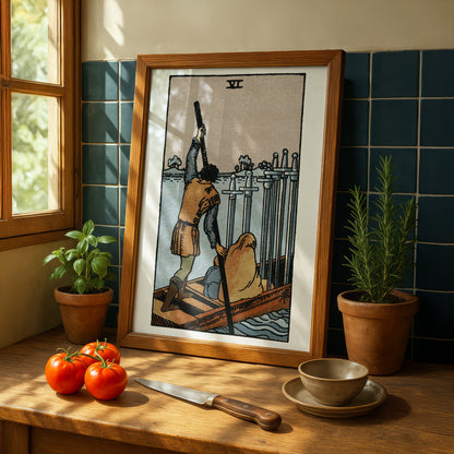 Six of Swords Tarot Card Print | Rider-Waite Swords Minor Arcana Deck | Wall Art