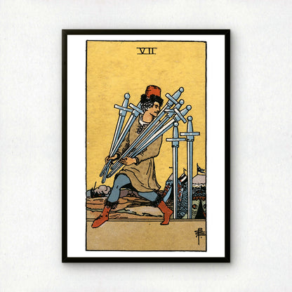 Seven of Swords Tarot Card Print | Rider-Waite Swords Minor Arcana Deck | Wall Art