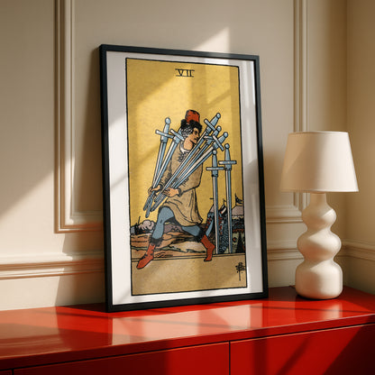 Seven of Swords Tarot Card Print | Rider-Waite Swords Minor Arcana Deck | Wall Art