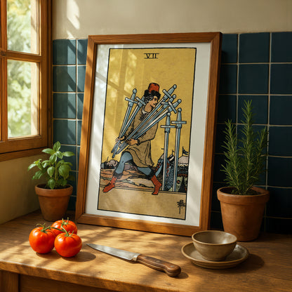 Seven of Swords Tarot Card Print | Rider-Waite Swords Minor Arcana Deck | Wall Art