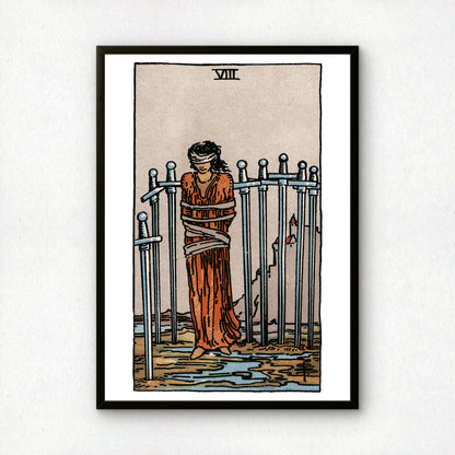 Eight of Swords Tarot Card Print | Rider-Waite Swords Minor Arcana Deck | Wall Art