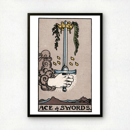 Ace of Swords Tarot Card Print | Rider-Waite Tarot Deck | Wall Art Giclée