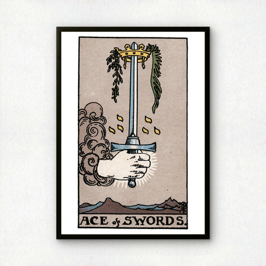 Ace of Swords Tarot Card Print | Rider-Waite Tarot Deck | Wall Art Giclée