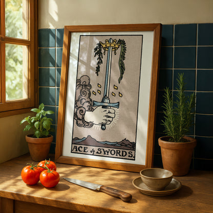 Ace of Swords Tarot Card Print | Rider-Waite Tarot Deck | Wall Art Giclée