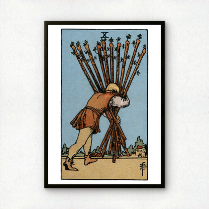 Ten of Wands Tarot Card Print | Rider-Waite Wands Minor Arcana Deck | Wall Art
