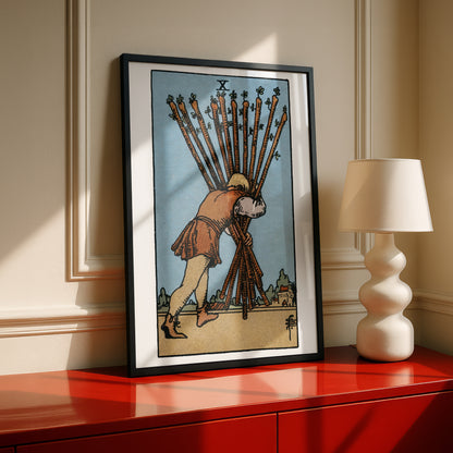 Ten of Wands Tarot Card Print | Rider-Waite Wands Minor Arcana Deck | Wall Art