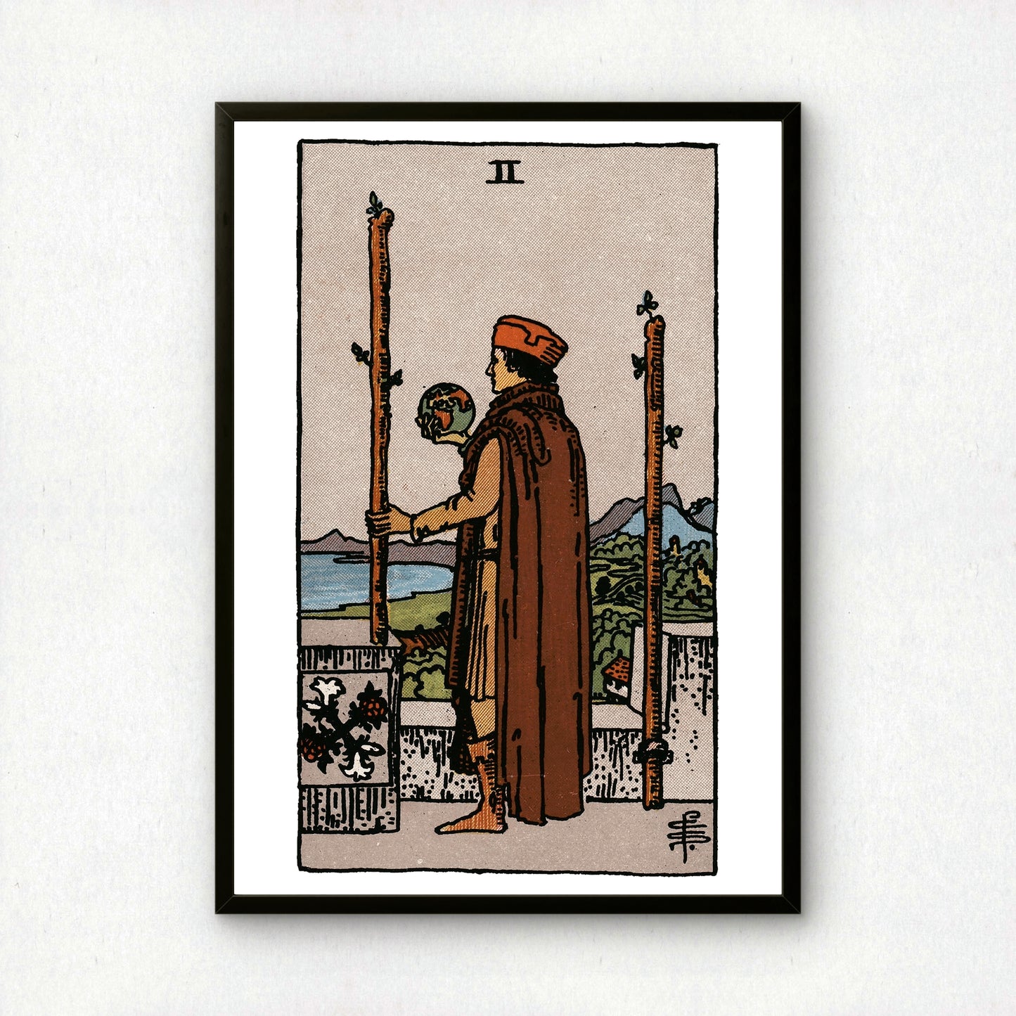 Two of Wands Tarot Card Print | Rider-Waite Wands Minor Arcana Deck | Wall Art