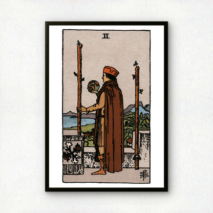Two of Wands Tarot Card Print | Rider-Waite Wands Minor Arcana Deck | Wall Art