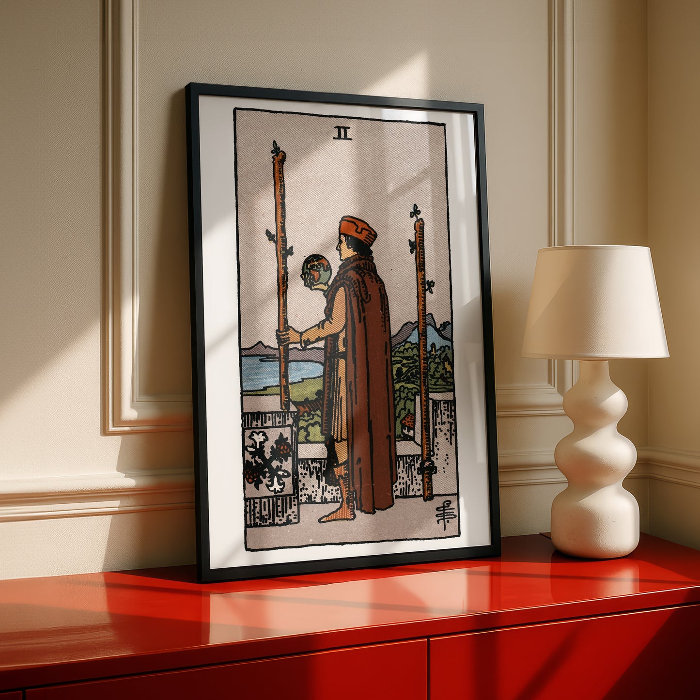 Two of Wands Tarot Card Print | Rider-Waite Wands Minor Arcana Deck | Wall Art