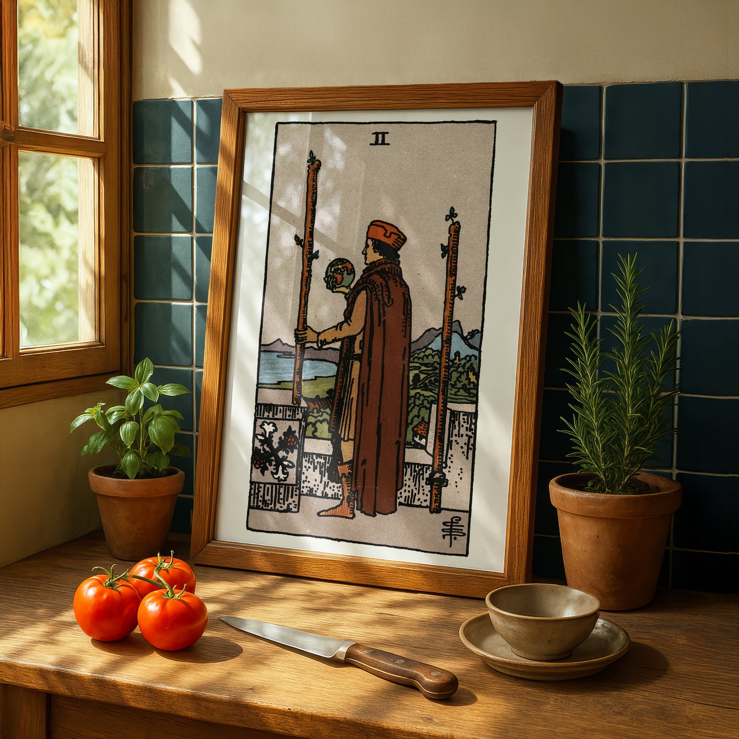 Two of Wands Tarot Card Print | Rider-Waite Wands Minor Arcana Deck | Wall Art